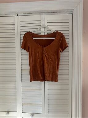 American Eagle Outfitters Rust Short-Sleeve Scoop Henley Top